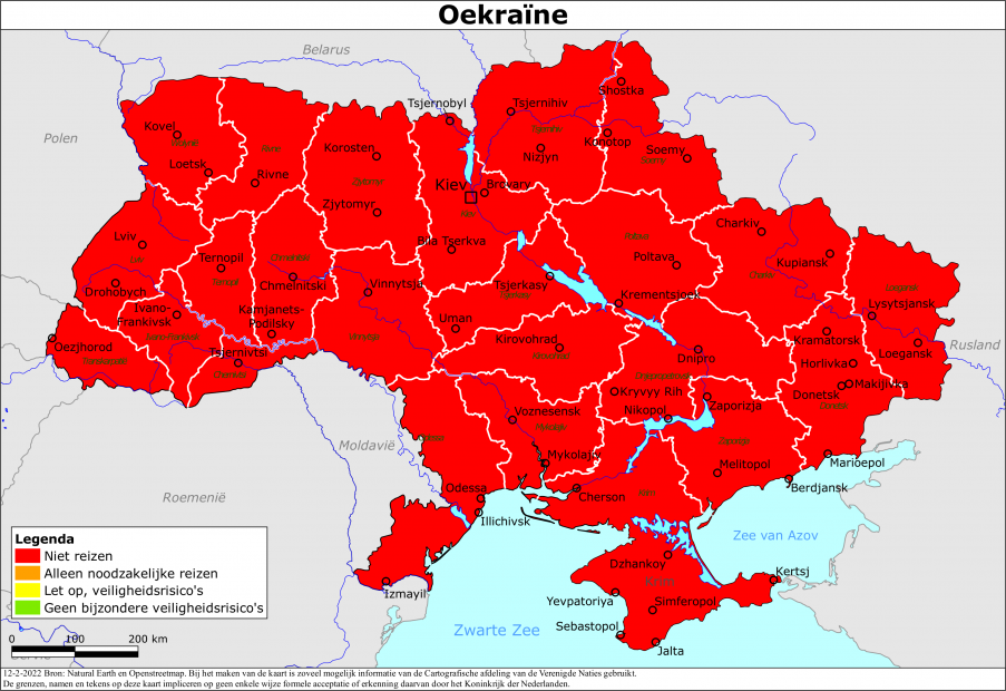 reisadvies kaart Oekraïne