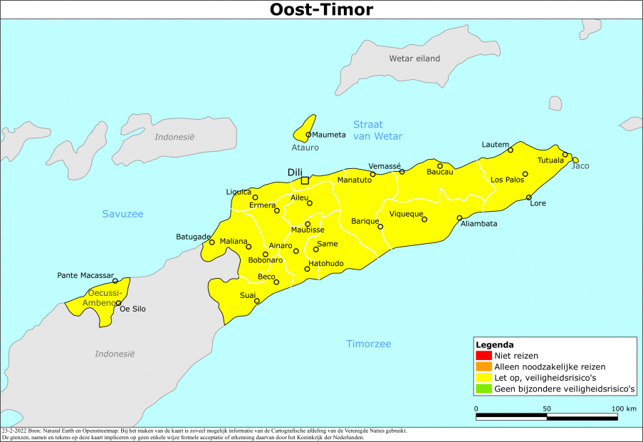 reisadvies kaart Oost Timor