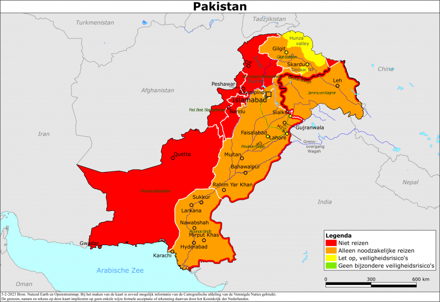 reisadvies kaart Pakistan