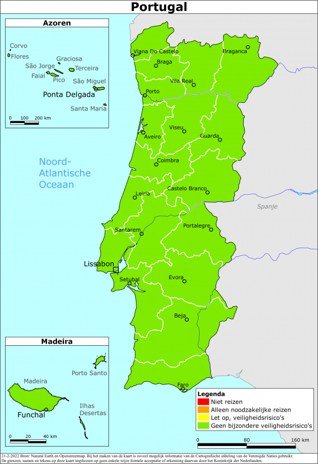 reisadvies kaart Portugal