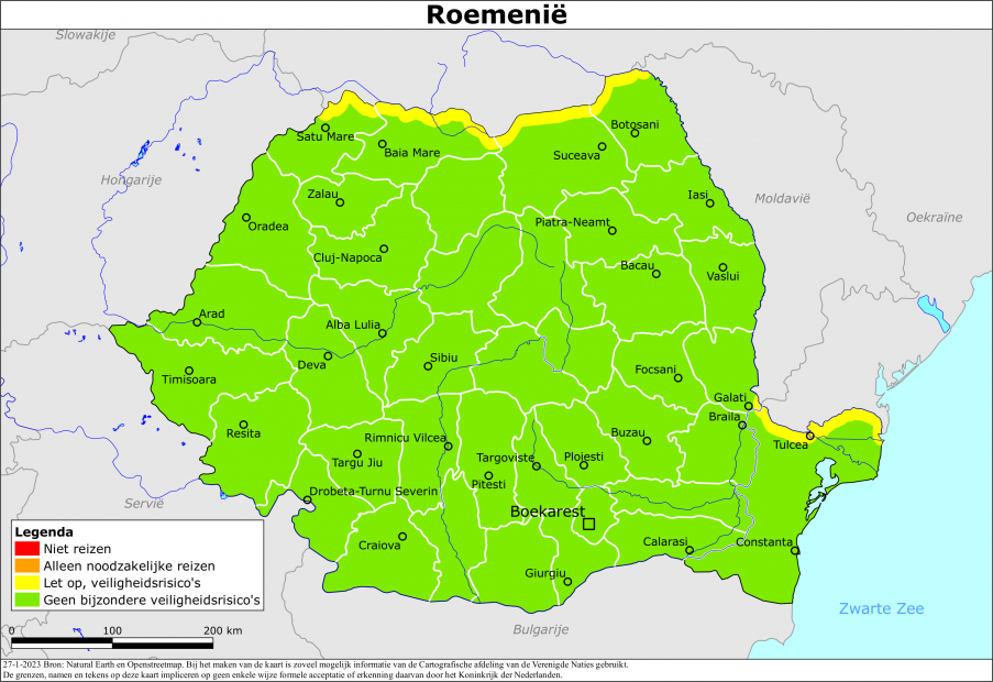 reisadvies kaart Roemenië
