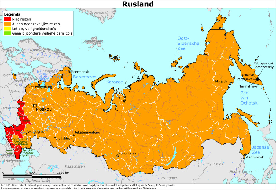 reisadvies kaart Rusland