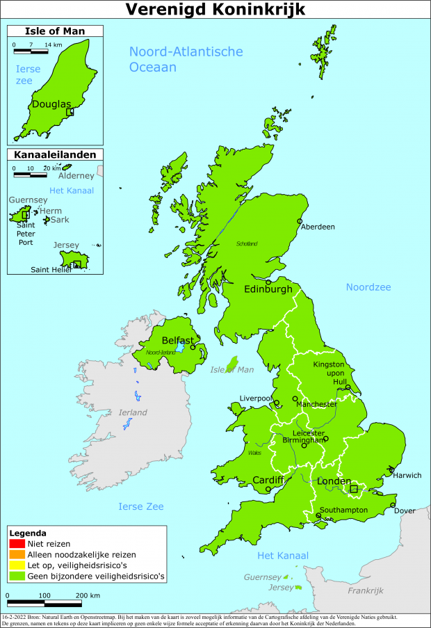 reisadvies kaart Verenigd Koninkrijk