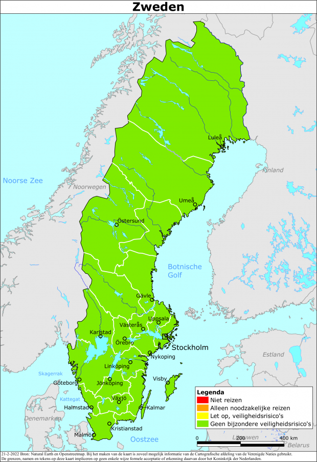 reisadvies kaart Zweden