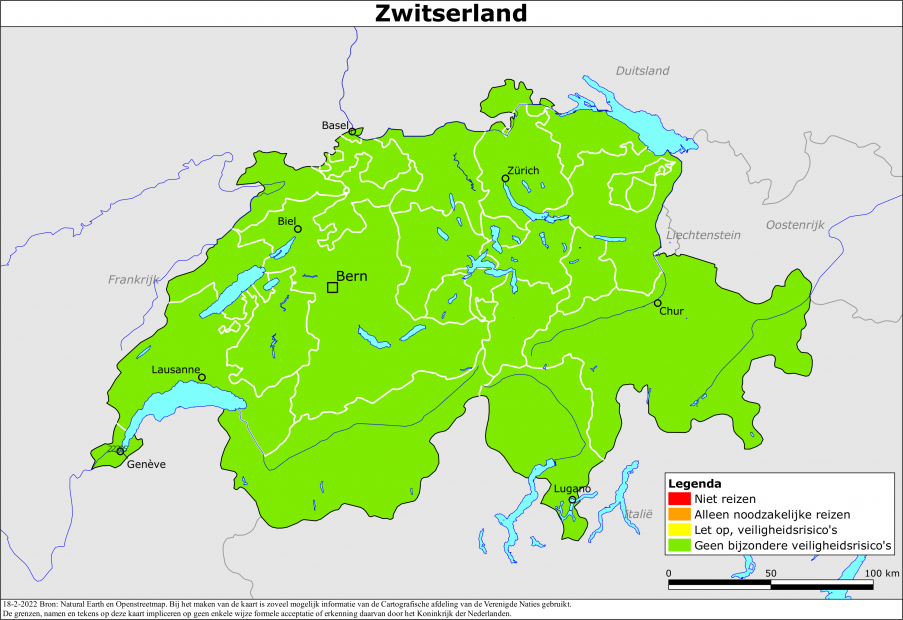 reisadvies kaart Zwitserland