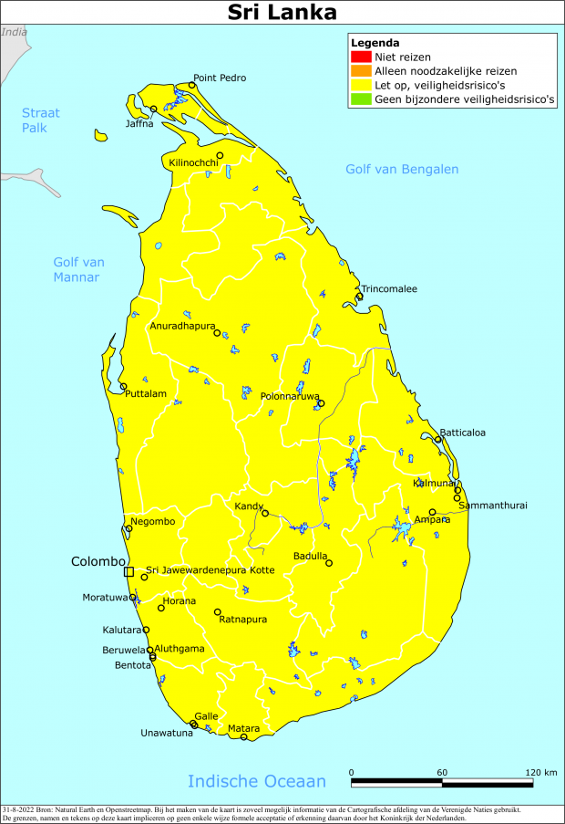 reisadvies kaart Sri Lanka
