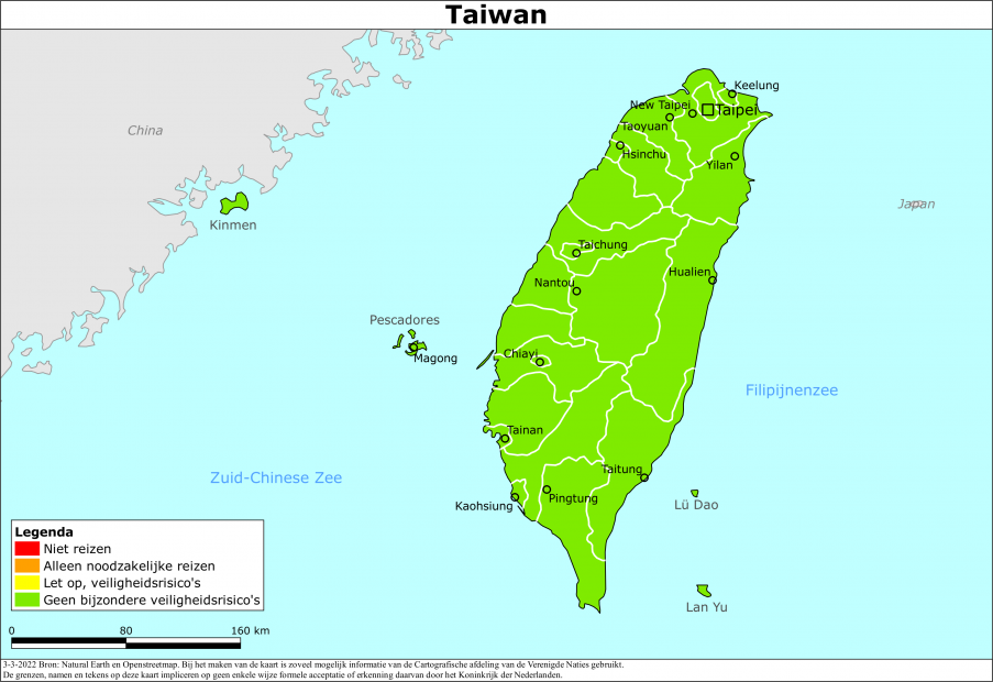 reisadvies kaart Taiwan
