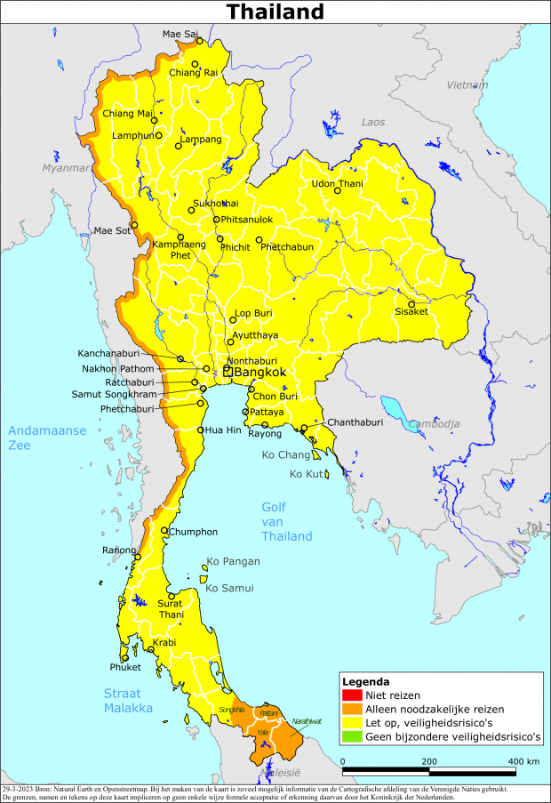 reisadvies kaart Thailand