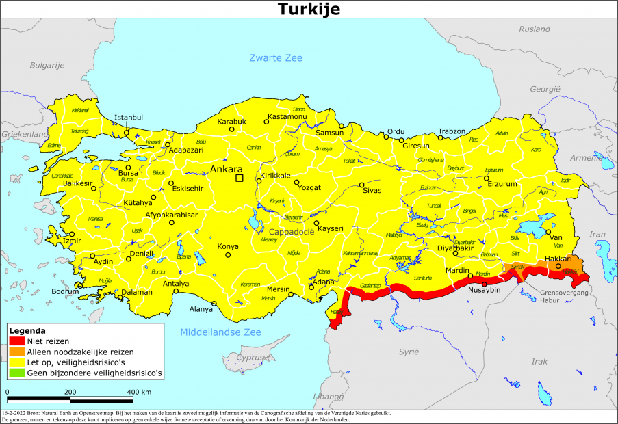 reisadvies kaart Turkije