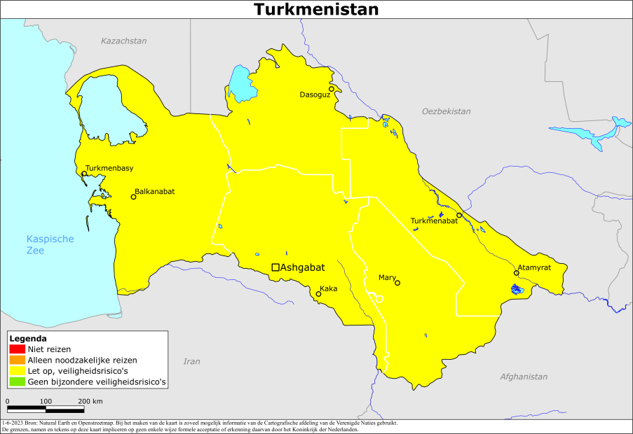 reisadvies kaart Turkmenistan