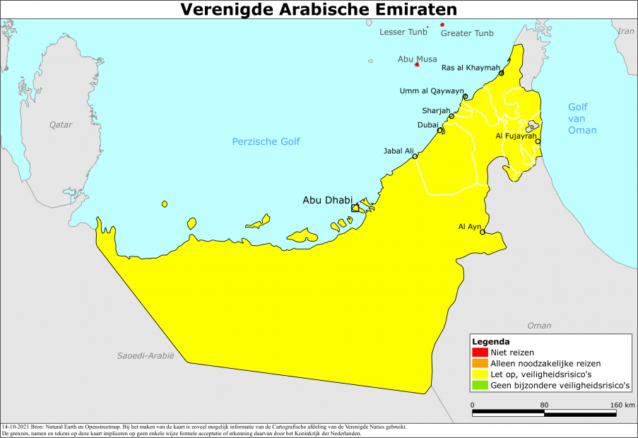reisadvies kaart Verenigde Arabische Emiraten
