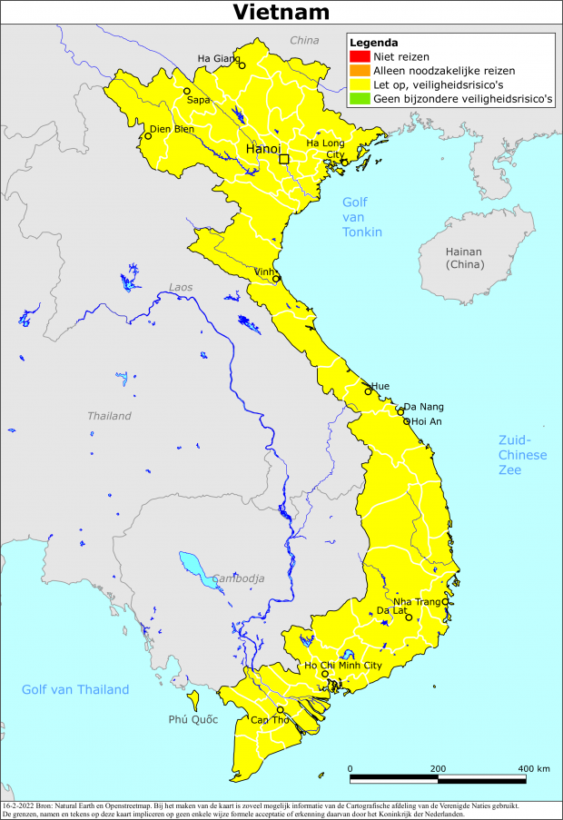 reisadvies kaart Vietnam