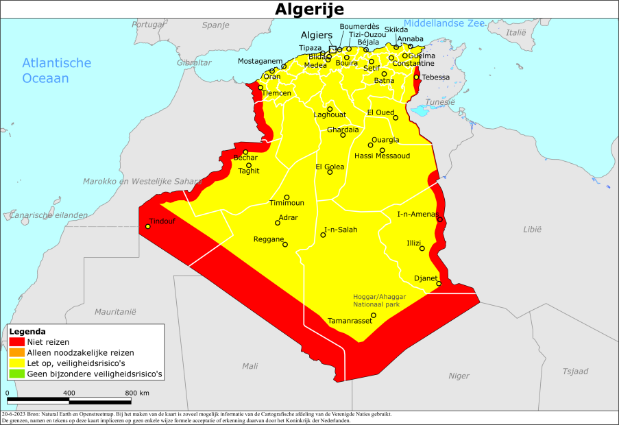 reisadvies kaart Algerije