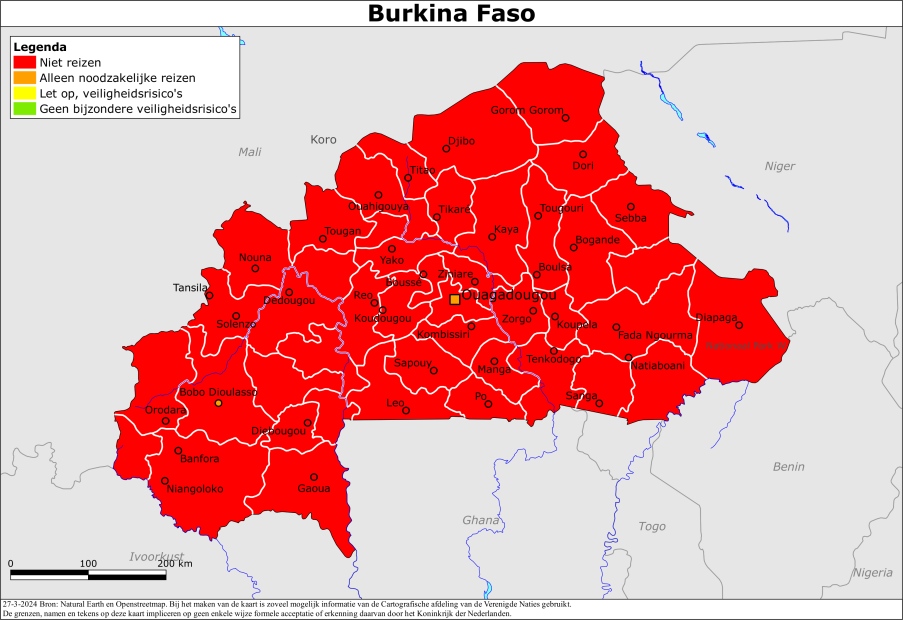 reisadvies kaart Burkina Faso