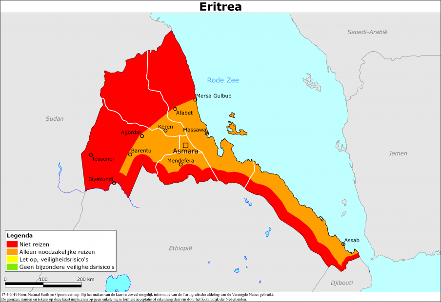 reisadvies kaart Eritrea