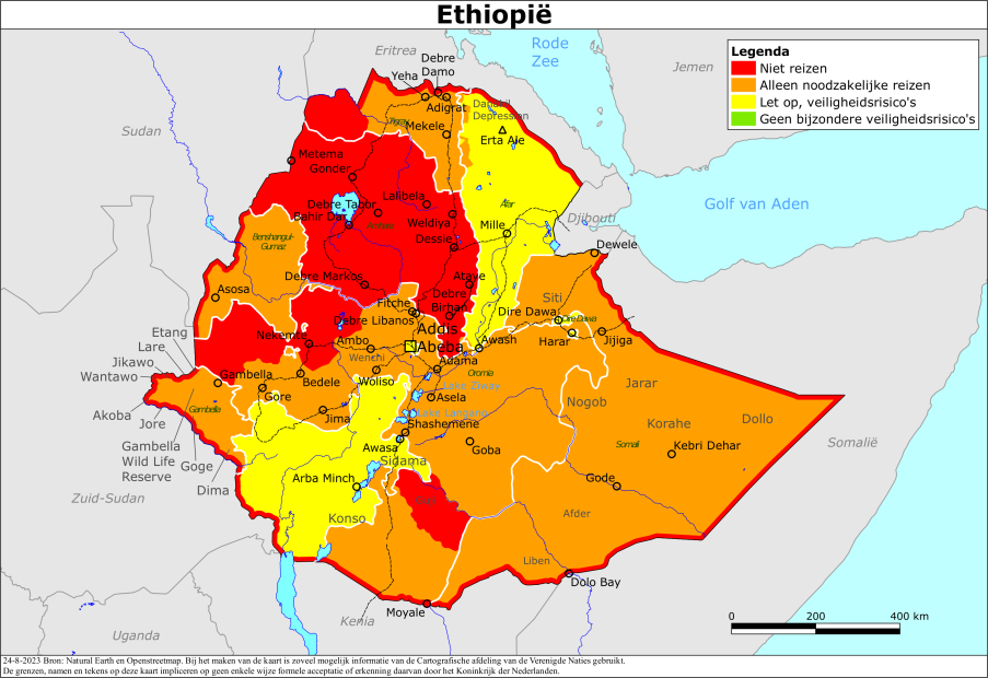 reisadvies kaart Ethiopië