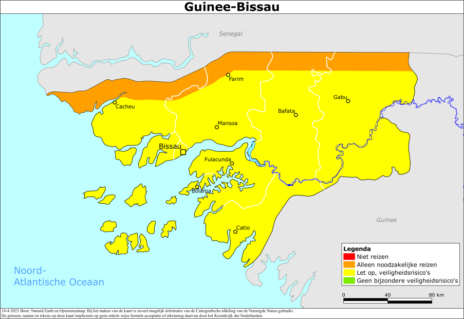 reisadvies kaart Guinee-Bissau