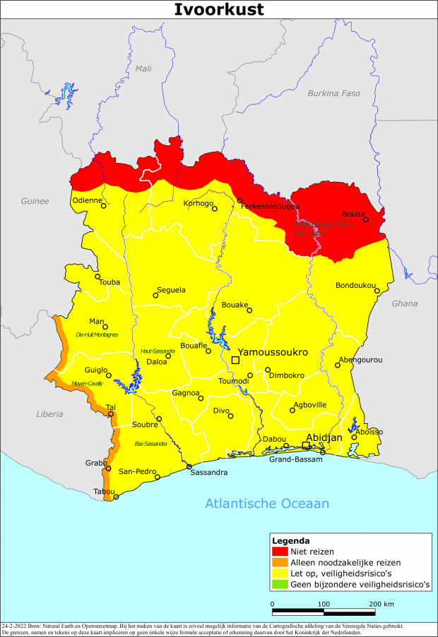 reisadvies kaart Ivoorkust