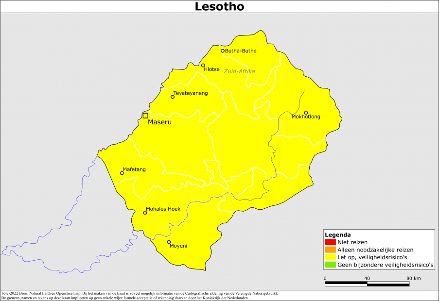 reisadvies kaart Lesotho