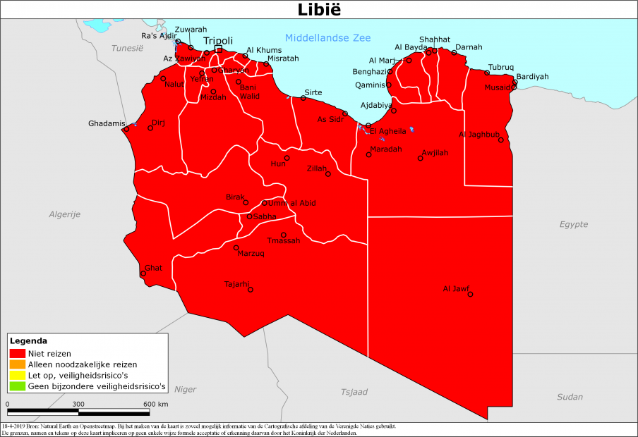 reisadvies kaart Libië