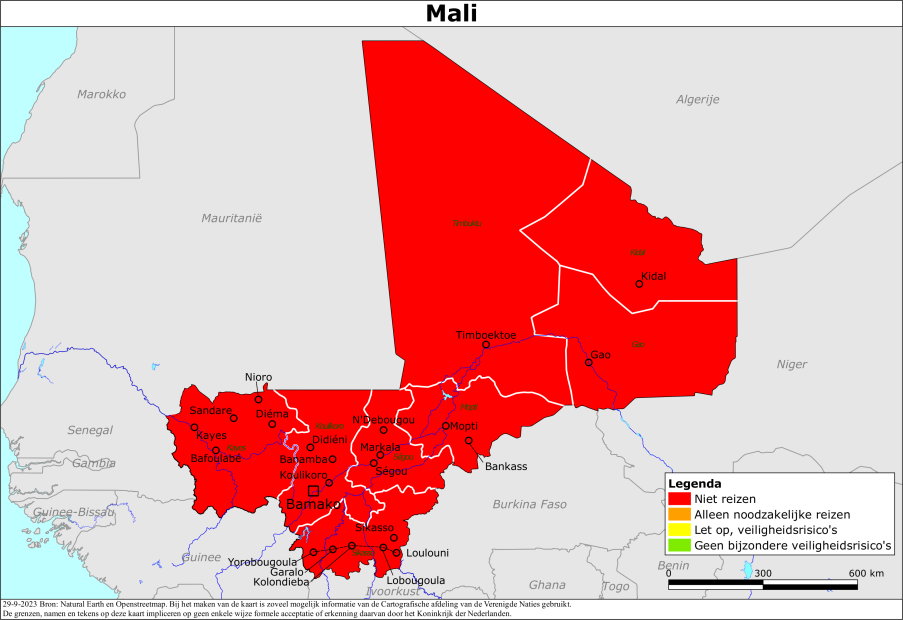 reisadvies kaart Mali