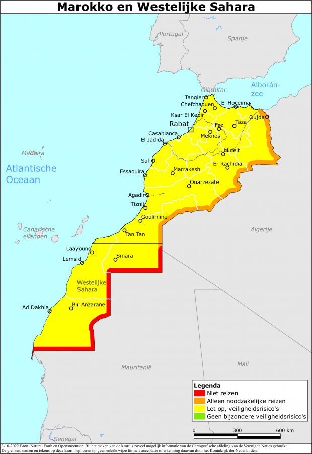 reisadvies kaart Westelijke Sahara