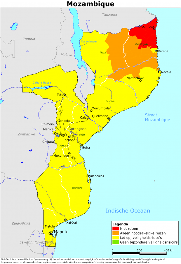 reisadvies kaart Mozambique