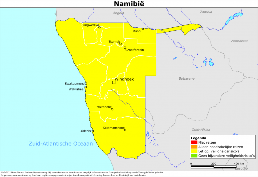 reisadvies kaart Namibië