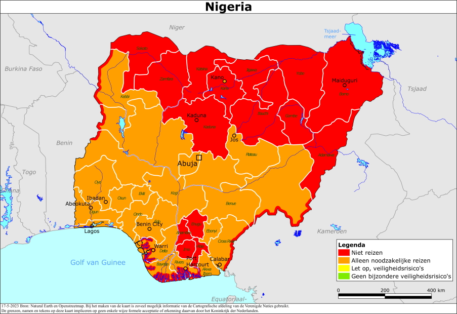 reisadvies kaart Nigeria
