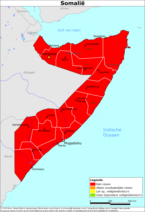 reisadvies kaart Somalië