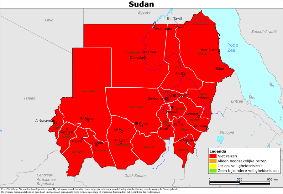 reisadvies kaart Sudan