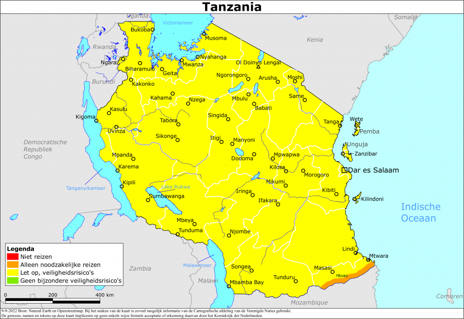 reisadvies kaart Tanzania