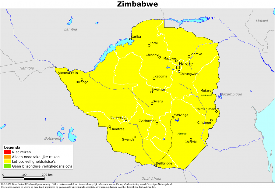 reisadvies kaart Zimbabwe