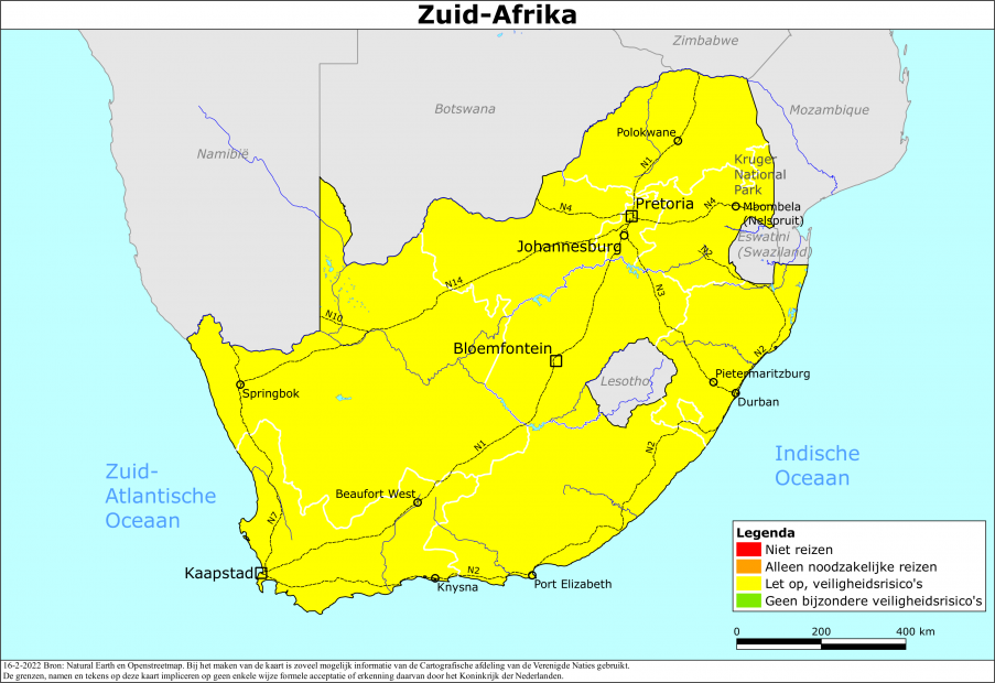 reisadvies kaart Zuid-Afrika